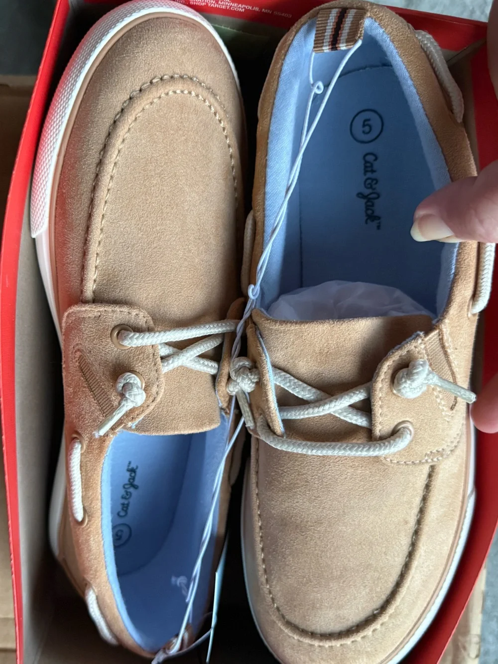 Cat & Jack kids  Tan Suede Boat Shoes with White Laces